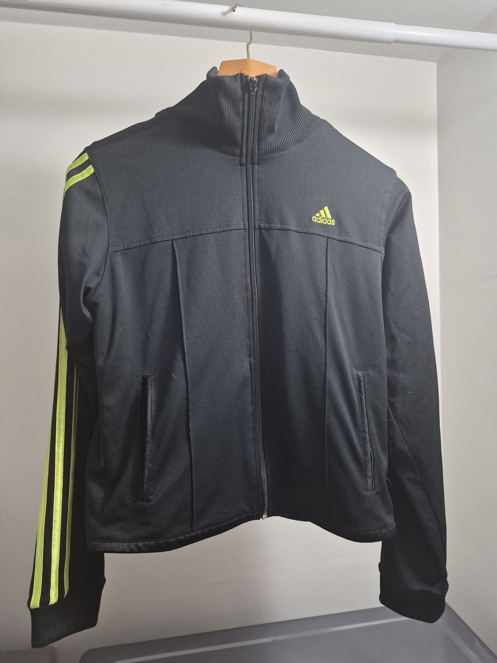 adidas Black Track Jacket with Neon Yellow Stripes